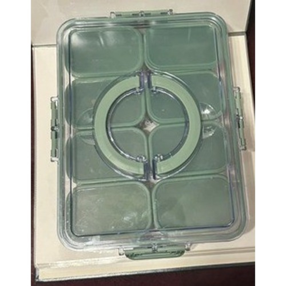 8 Compartment Snack Box Container with Handle Sage Green Portable Organizer